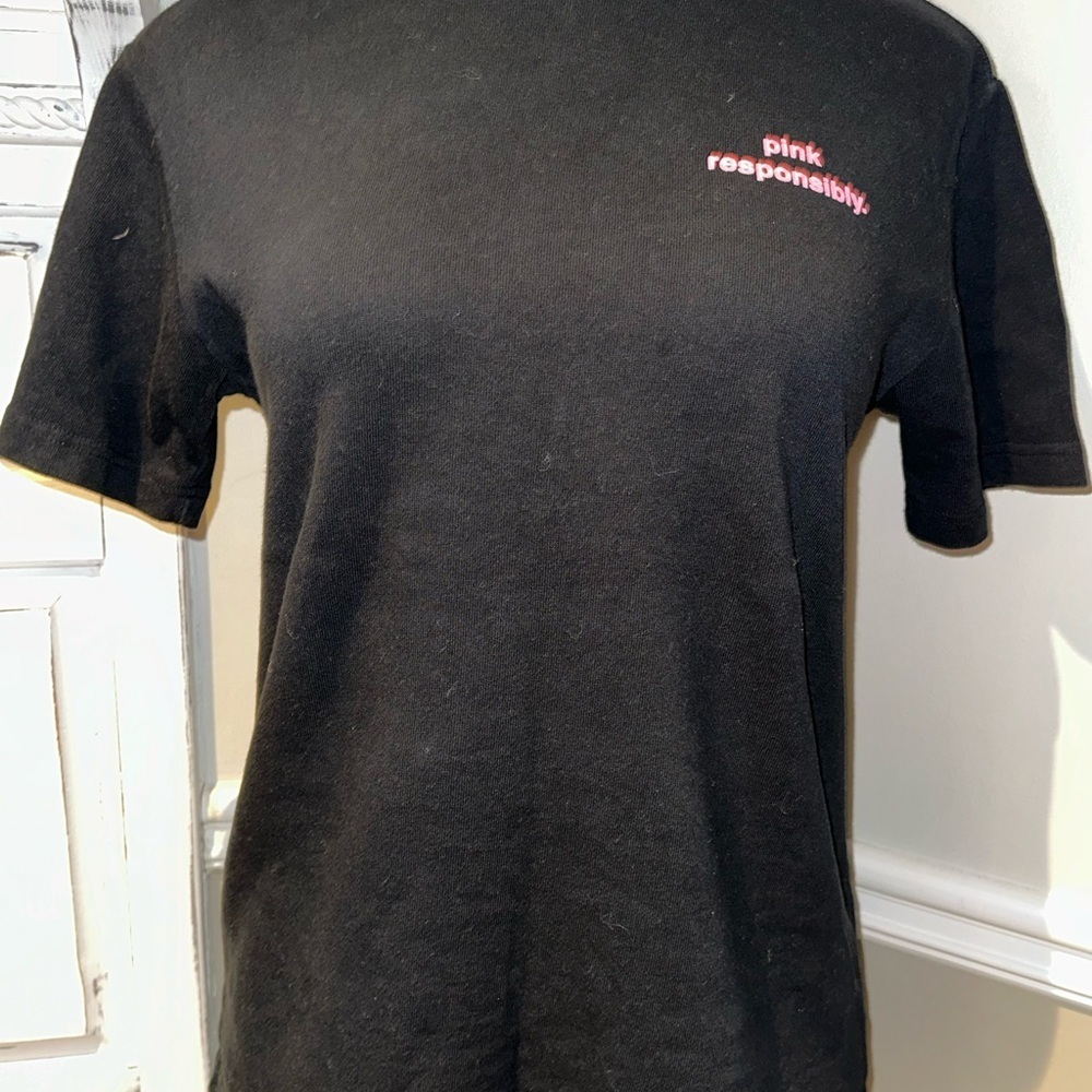 Pink Elephant Black T-Shirt with Pink Text